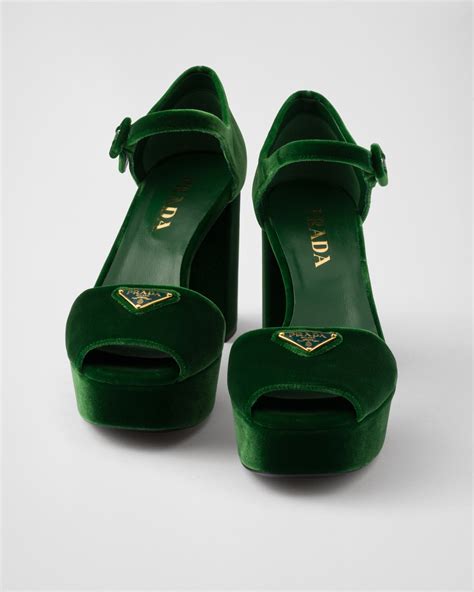 emerald green velvet prada shoes|Laurel Green Velvet Platform Sandals .